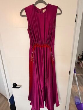 Roksanda Ilincic Magenta and Red Sleeveless Drawstring Maxi Dress